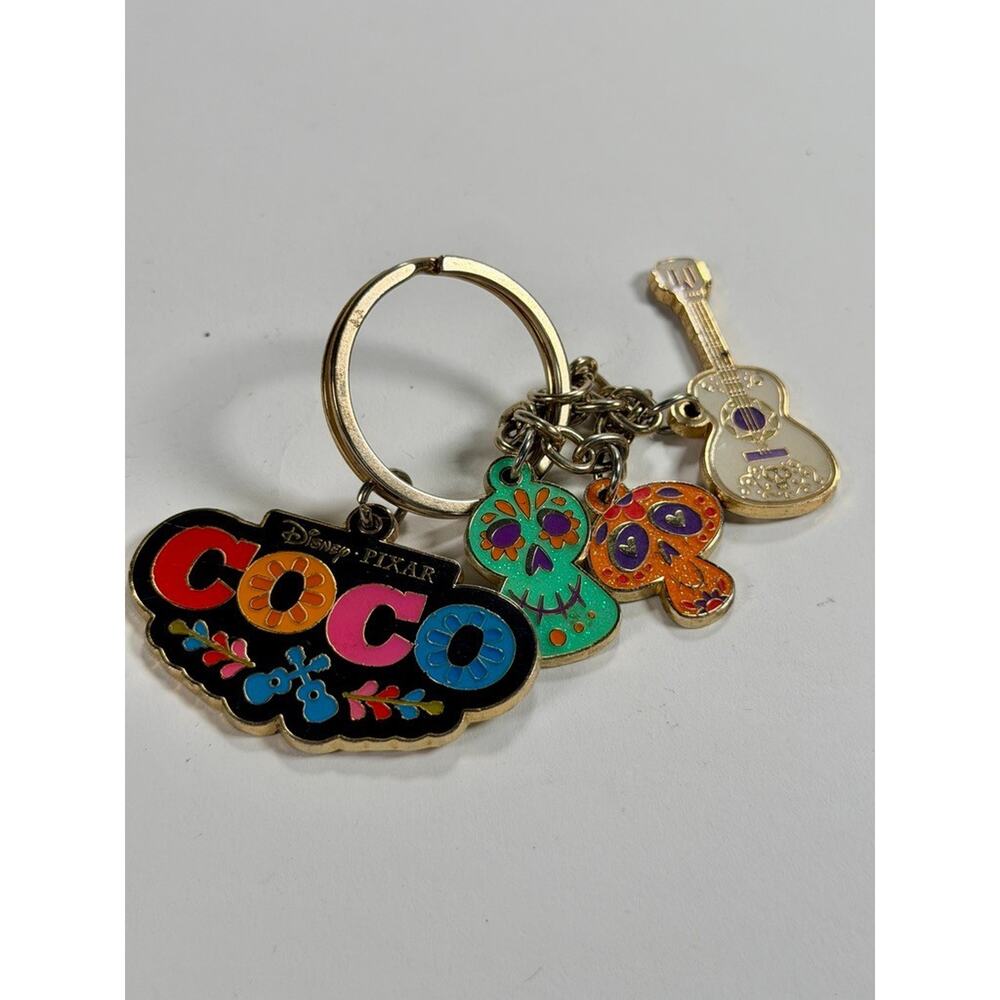 Disney Pixar Coco Keychain Sugar Skull Guitar Charm Enamel